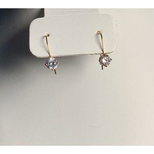 Pair Of Cubic Zirconia With Gold Over Sterling Silver Pierced Earrings 925 CZ